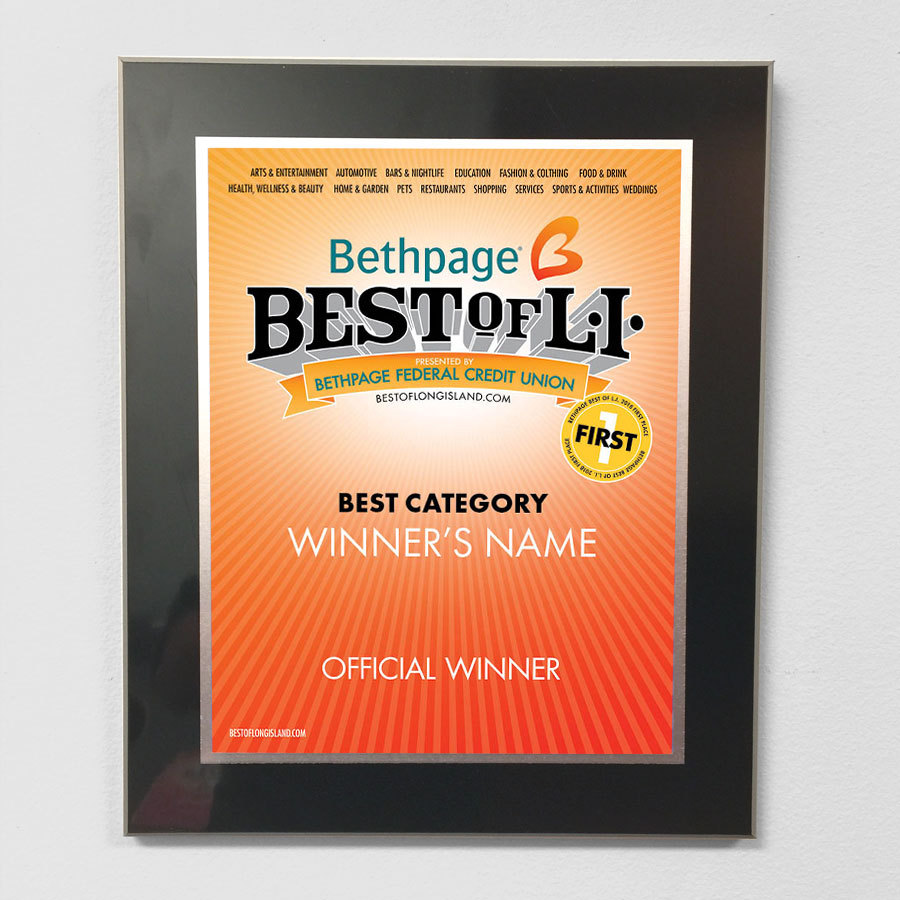winners plaque for best of long island